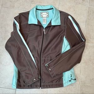 GREEN TEA Brown Teal White Yoga Workout Windbreaker Cute Detailing Small
